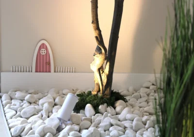 piedras blancas bajo planta decorativa interior